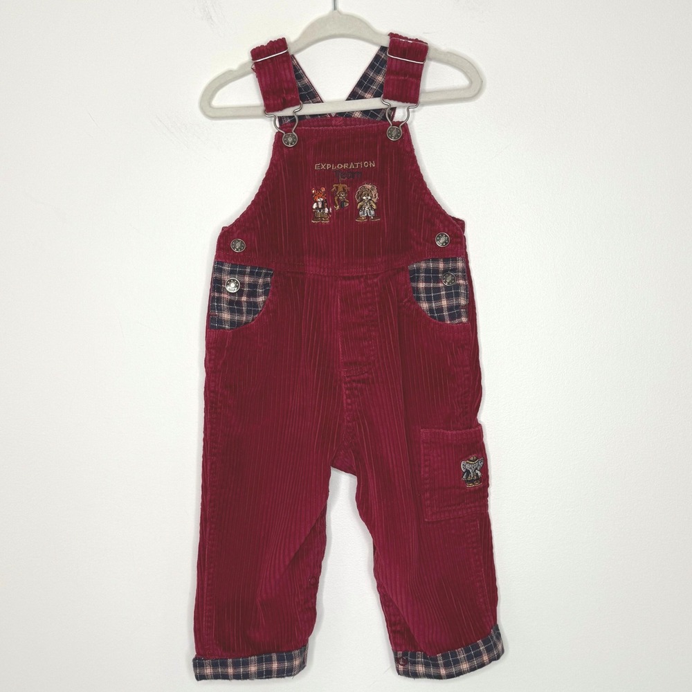 Vintage Sesame Street red corduroy and flannel‎ overalls 18M